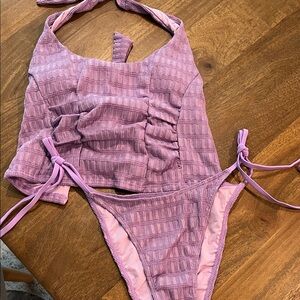 Pink Textured Bikini Set